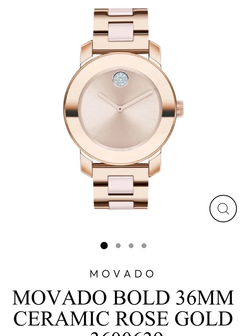 NWT Movado Bold Women’s Ceramic Rose Gold Watch #3600639